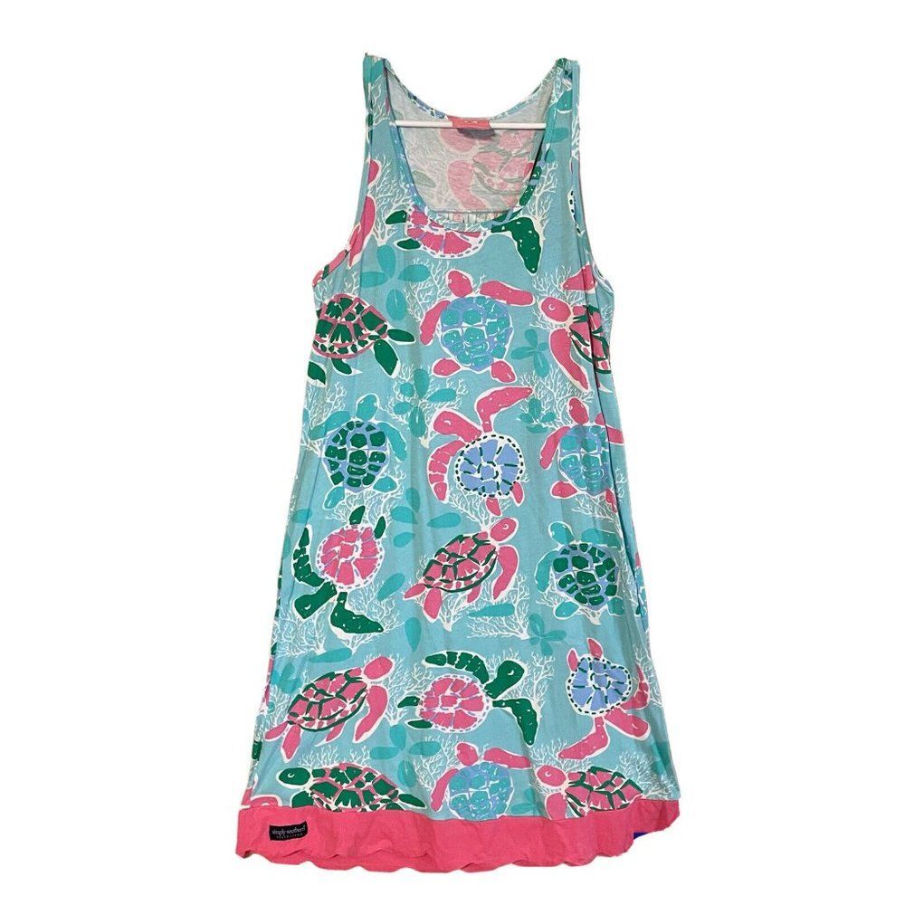 Simply Southern Sea Turtle Sleeveless Racerback Dress Womens Size M/L Pink Blue